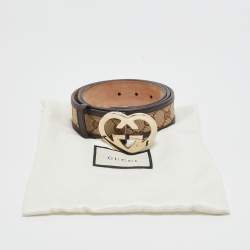 Gucci Beige/Brown GG Canvas and Leather Lovely Heart Buckle Belt 100 CM