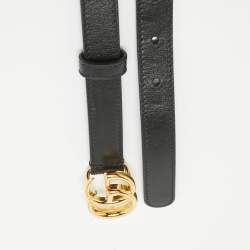 مملوكة مسبقًا Gucci Black Leather GG Marmont Slim Belt 85 CM