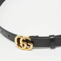مملوكة مسبقًا Gucci Black Leather GG Marmont Slim Belt 85 CM