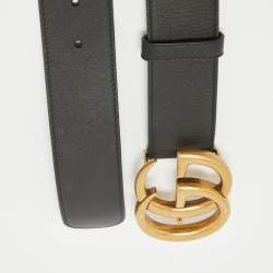 Gucci Black Leather GG Marmont Buckle Belt 85CM