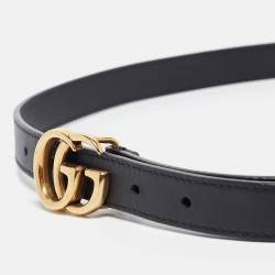 Gucci Black Leather GG Marmont Slim Buckle Belt 80CM