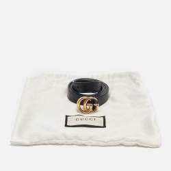 Gucci Black Leather GG Marmont Slim Buckle Belt 80CM