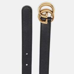 Gucci Black Leather GG Marmont Slim Buckle Belt 80CM