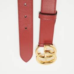 Pre Owned Gucci Red Leather GG Marmont Buckle Belt 70 CM