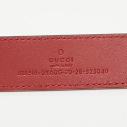Pre Owned Gucci Red Leather GG Marmont Buckle Belt 70 CM