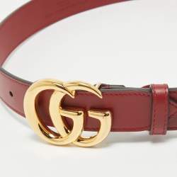 Pre Owned Gucci Red Leather GG Marmont Buckle Belt 70 CM