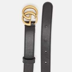 Gucci Black Leather GG Marmont Slim Belt 80 CM