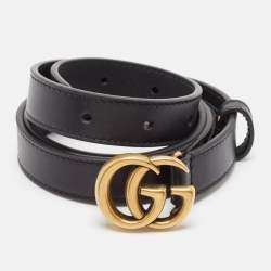 Gucci Black Leather GG Marmont Slim Belt 80 CM