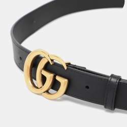 Pre Owned Gucci Black Leather GG Marmont Buckle Belt 85CM