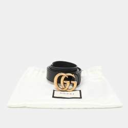Pre Owned Gucci Black Leather GG Marmont Buckle Belt 85CM