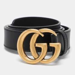 Pre Owned Gucci Black Leather GG Marmont Buckle Belt 85CM