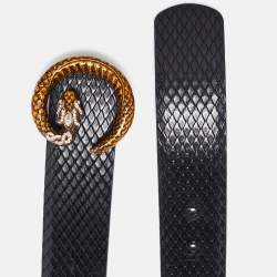Pre Owned Gucci Black Snakeskin Embossed Leather G Serpent Buckle Belt 80CM