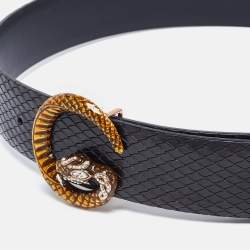 Pre Owned Gucci Black Snakeskin Embossed Leather G Serpent Buckle Belt 80CM