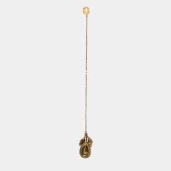 Gucci Aged Gold Tone Crystal Drop Long Chain Earring