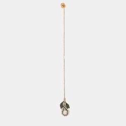 Gucci Aged Gold Tone Crystal Drop Long Chain Earring