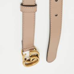 Pre Owned Gucci Dusty Pink Leather GG Marmont Slim Belt 75 CM