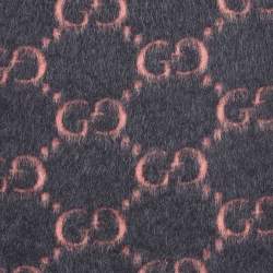 Gucci Pink/Grey GG Web Print Tassel Detail Wool Scarf 