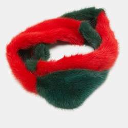  Gucci Red/Green Mink Fur Headband L