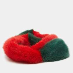  Gucci Red/Green Mink Fur Headband L