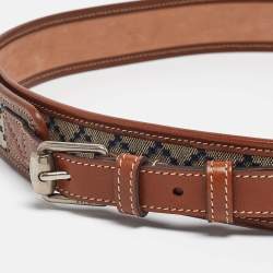 Gucci Beige/Brown Diamante Canvas and Leather Buckle Belt 105 CM