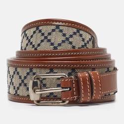 Gucci Beige/Brown Diamante Canvas and Leather Buckle Belt 105 CM