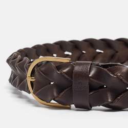 Pre Owned Gucci Brown Braided Leather Buckle Belt 90 CM