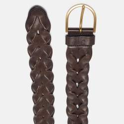 Pre Owned Gucci Brown Braided Leather Buckle Belt 90 CM