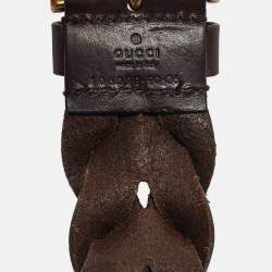 Pre Owned Gucci Brown Braided Leather Buckle Belt 90 CM