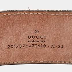 Pre Owned Gucci Black/Beige GG Canvas and Patent Leather Full Moon Belt 85CM