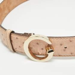 Gucci Beige Ostrich Leather G Buckle Belt 85CM