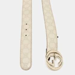 Pre Owned Gucci Off White Guccissima Leather Interlocking G Buckle Belt 85CM