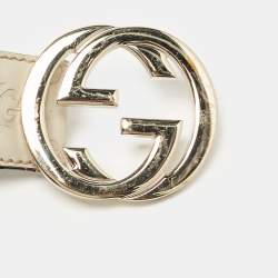 Pre Owned Gucci Off White Guccissima Leather Interlocking G Buckle Belt 85CM
