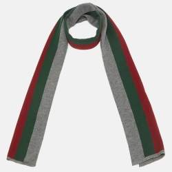 Gucci Grey Web Striped Wool & Silk Knit Stole