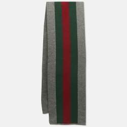 Gucci Grey Web Striped Wool & Silk Knit Stole
