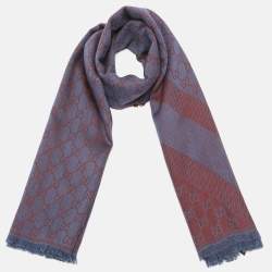 Gucci Blue/Red GG Web Wool Blend Square Scarf 