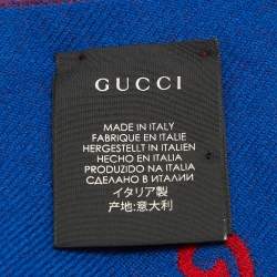 Gucci Blue/Red Tiger Jacquard Wool L'Aveugle Par Amour Scarf