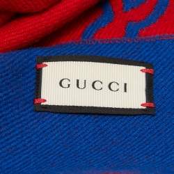 Gucci Blue/Red Tiger Jacquard Wool L'Aveugle Par Amour Scarf