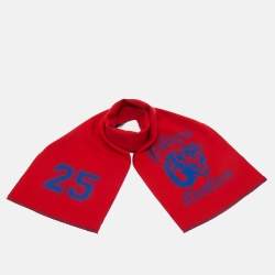 Gucci Blue/Red Tiger Jacquard Wool L'Aveugle Par Amour Scarf