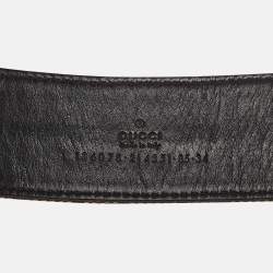 Pre Owned Gucci Beige Beige/Green GG Canvas and Leather Metal Bamboo Ring Belt 85CM