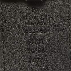 Pre Owned Gucci Black Leather Pearl Embellished GG Marmont Belt 90CM