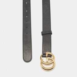 Gucci Black Leather GG Marmont Buckle Belt 75CM