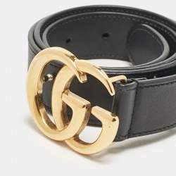 Gucci Black Leather GG Marmont Buckle Belt 75CM
