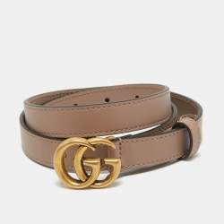 Gucci Dusty Pink Leather Double G Buckle Slim Belt 85 CM