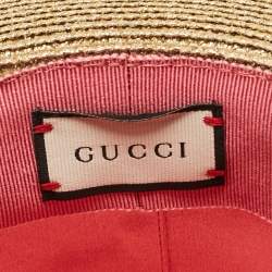 Pre Owned Gucci Gold Bee Detail Lamé Papier Hat S
