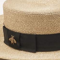 Pre Owned Gucci Gold Bee Detail Lamé Papier Hat S