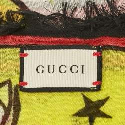 Pre Owned Gucci Yellow Magician Print Cotton Square Scarf