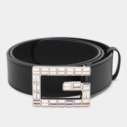 Gucci Black Leather Crystal Embellished G Buckle Belt 80CM