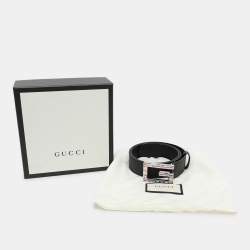 Gucci Black Leather Crystal Embellished G Buckle Belt 80CM