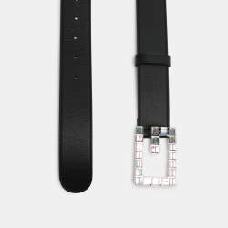 Gucci Black Leather Crystal Embellished G Buckle Belt 80CM