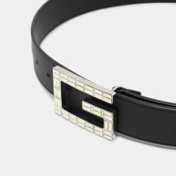 Gucci Black Leather Crystal Embellished G Buckle Belt 80CM